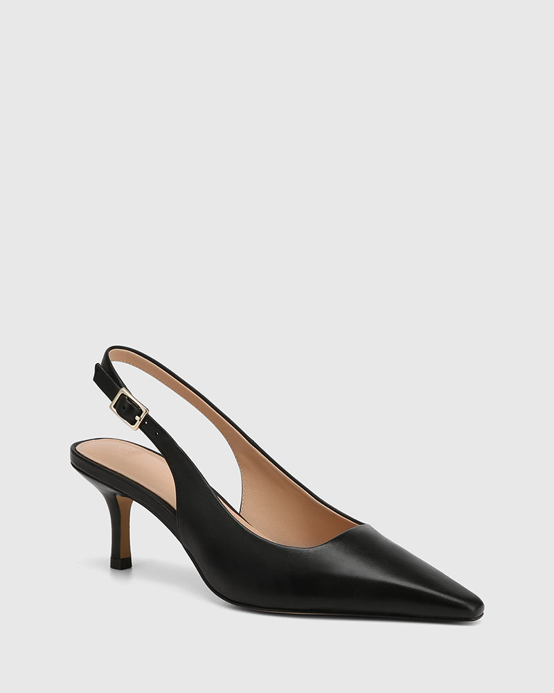 Mella Black Leather Slingback