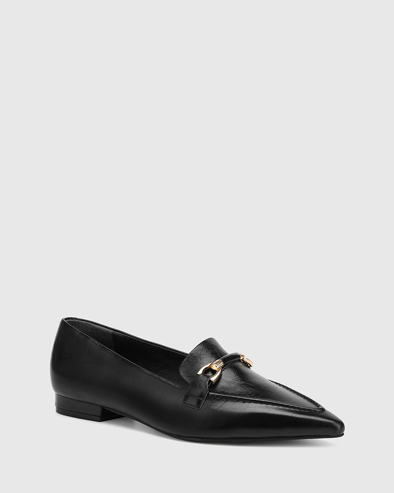 Meela Black Crinkle Leather Loafer