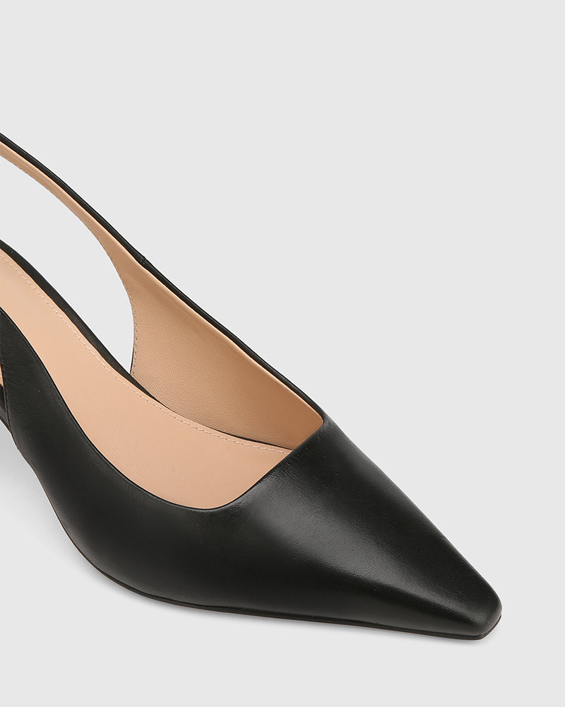 Mella Black Leather Slingback