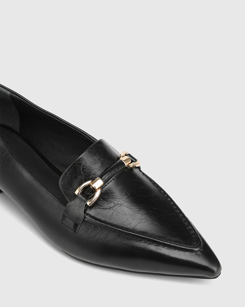Meela Black Crinkle Leather Loafer