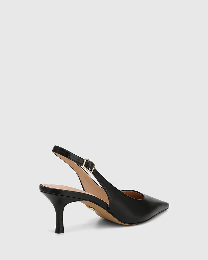 Mella Black Leather Slingback