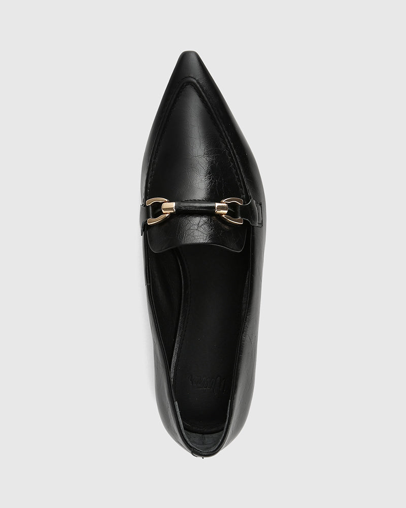 Meela Black Crinkle Leather Loafer