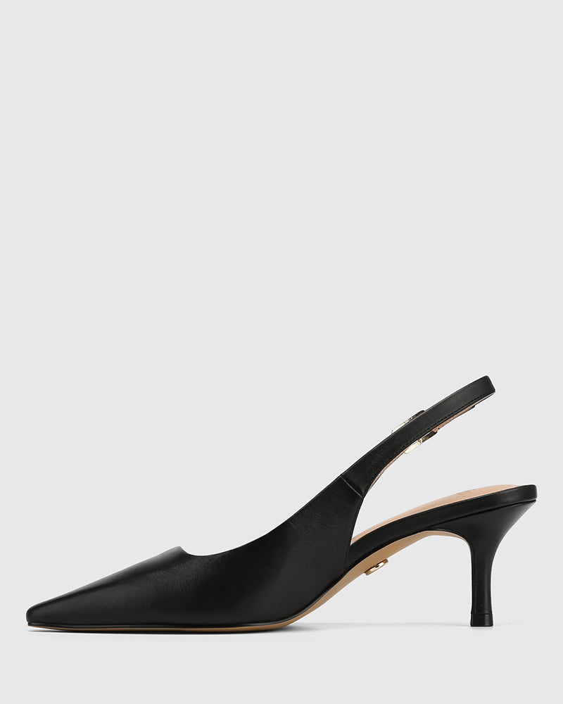 Mella Black Leather Slingback