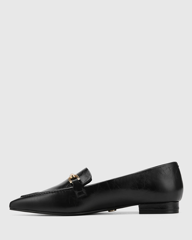 Meela Black Crinkle Leather Loafer