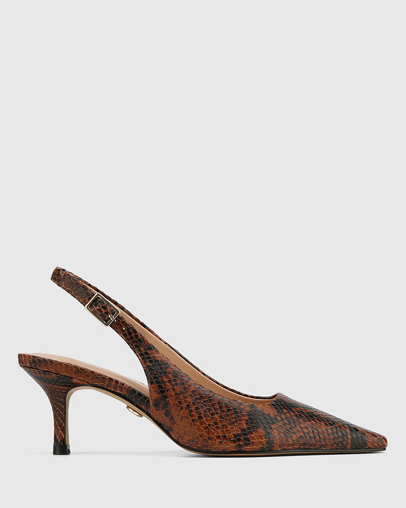 Mella Havana Tan Python Print Leather Slingback