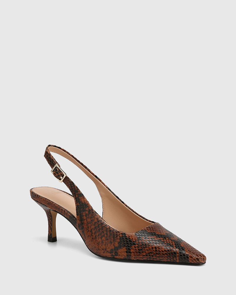 Mella Havana Tan Python Print Leather Slingback