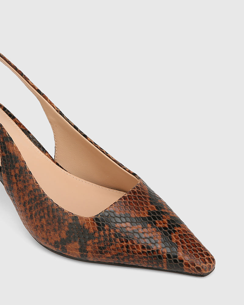 Mella Havana Tan Python Print Leather Slingback