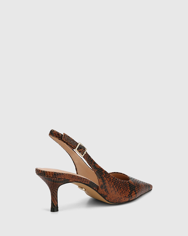 Mella Havana Tan Python Print Leather Slingback