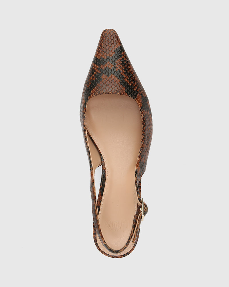 Mella Havana Tan Python Print Leather Slingback