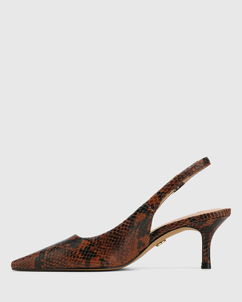 Mella Havana Tan Python Print Leather Slingback