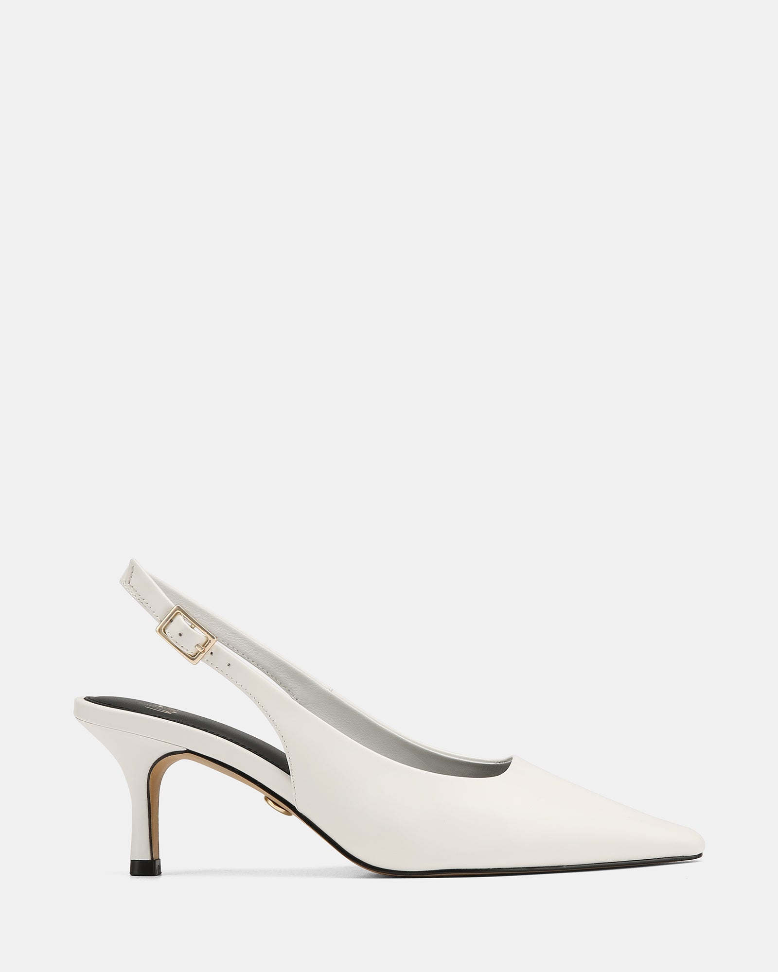 Mella White Leather Mid Heel Slingback