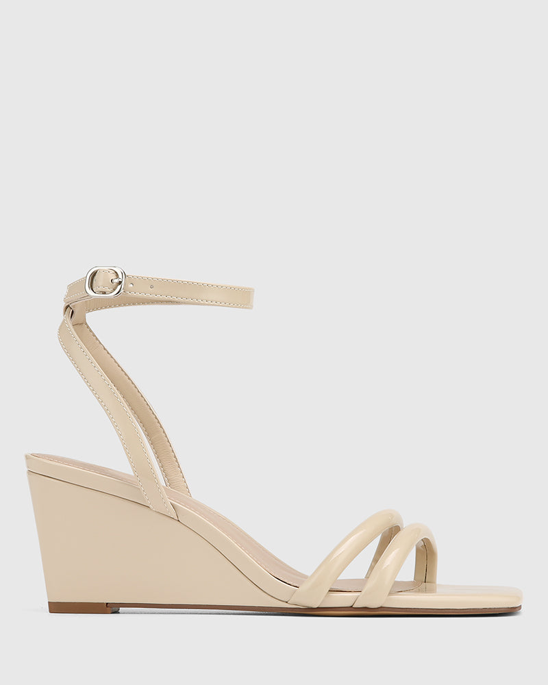 Menzel Pale Porcelain Patent Leather Wedge Heel Sandal