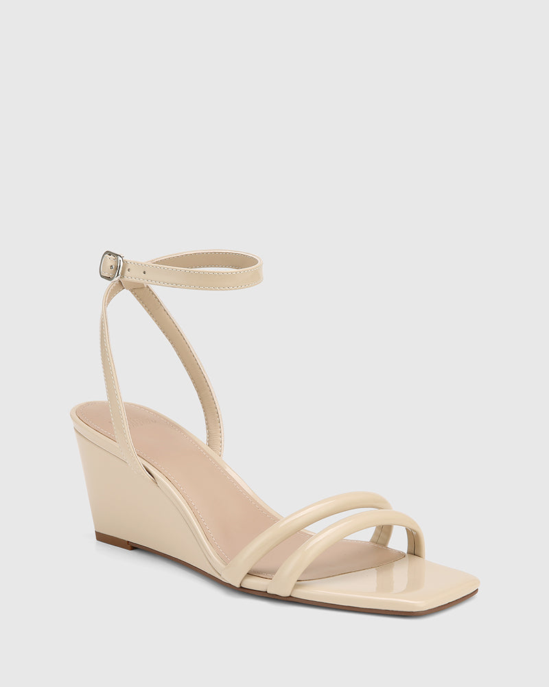 Menzel Pale Porcelain Patent Leather Wedge Heel Sandal