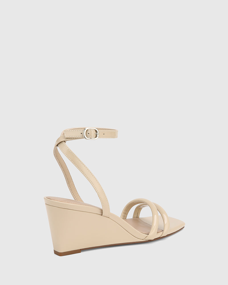 Menzel Pale Porcelain Patent Leather Wedge Heel Sandal