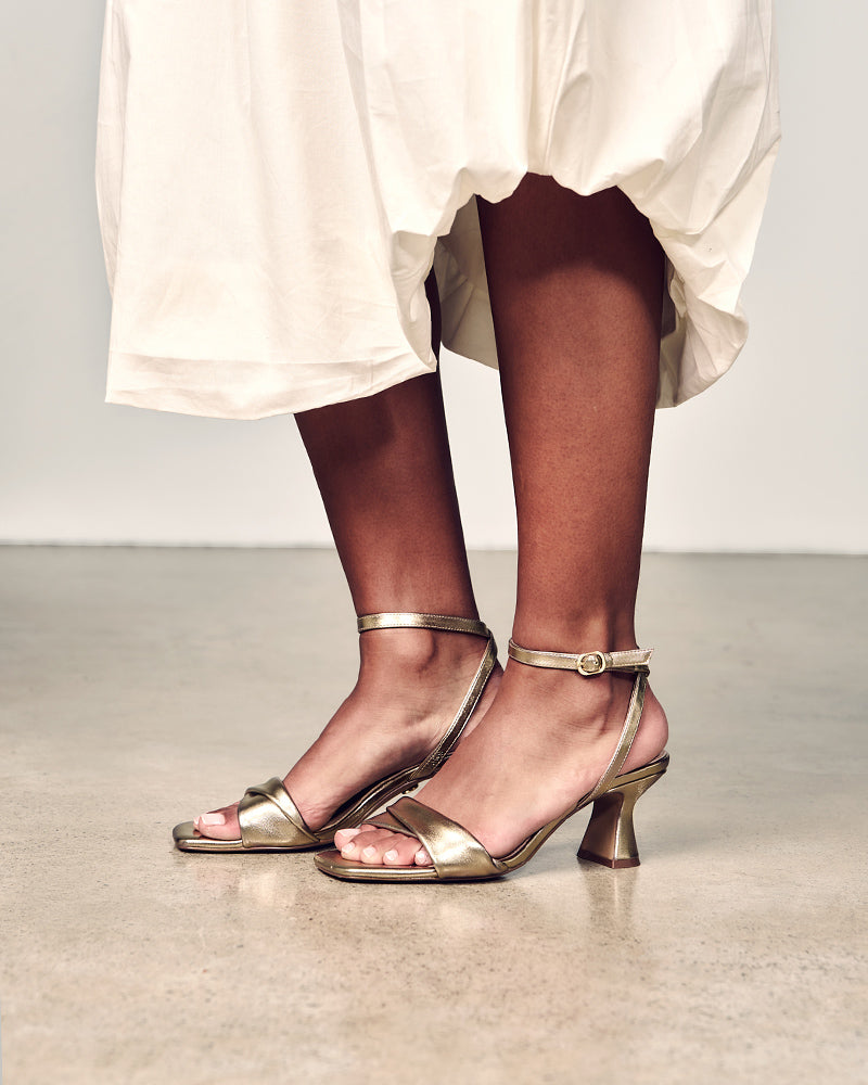 Martina Champagne Metallic Leather Flared Heel