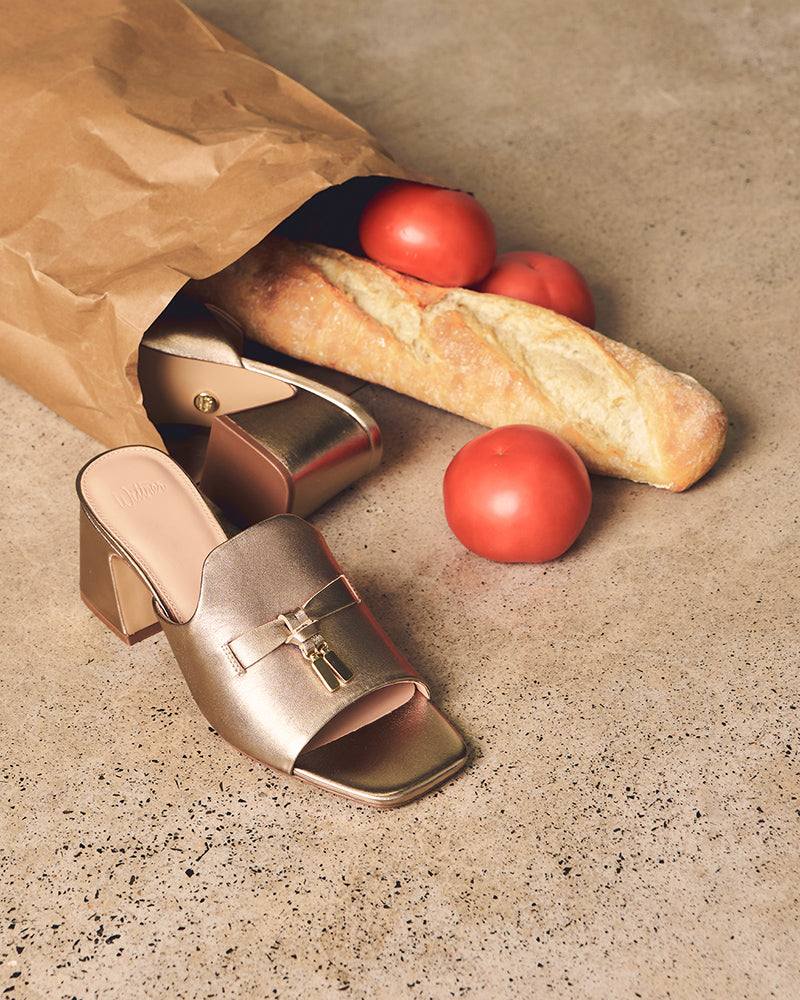 Mayse Champagne Pebble Leather Mule