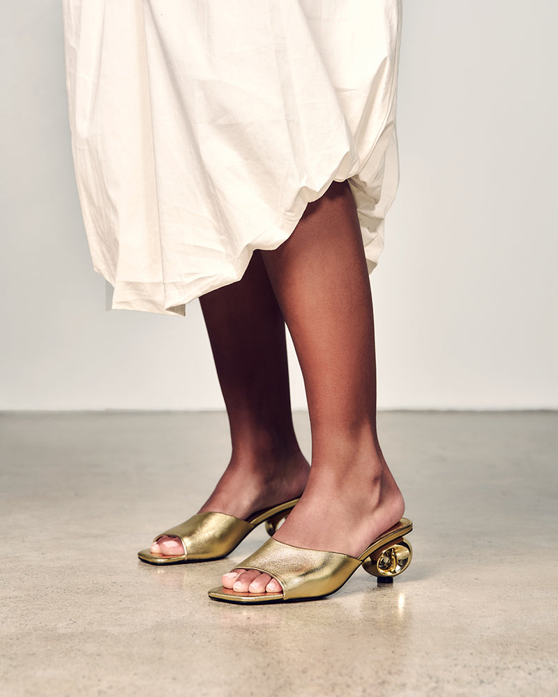 Myra Gold Metallic Leather Artistic Heel Mule
