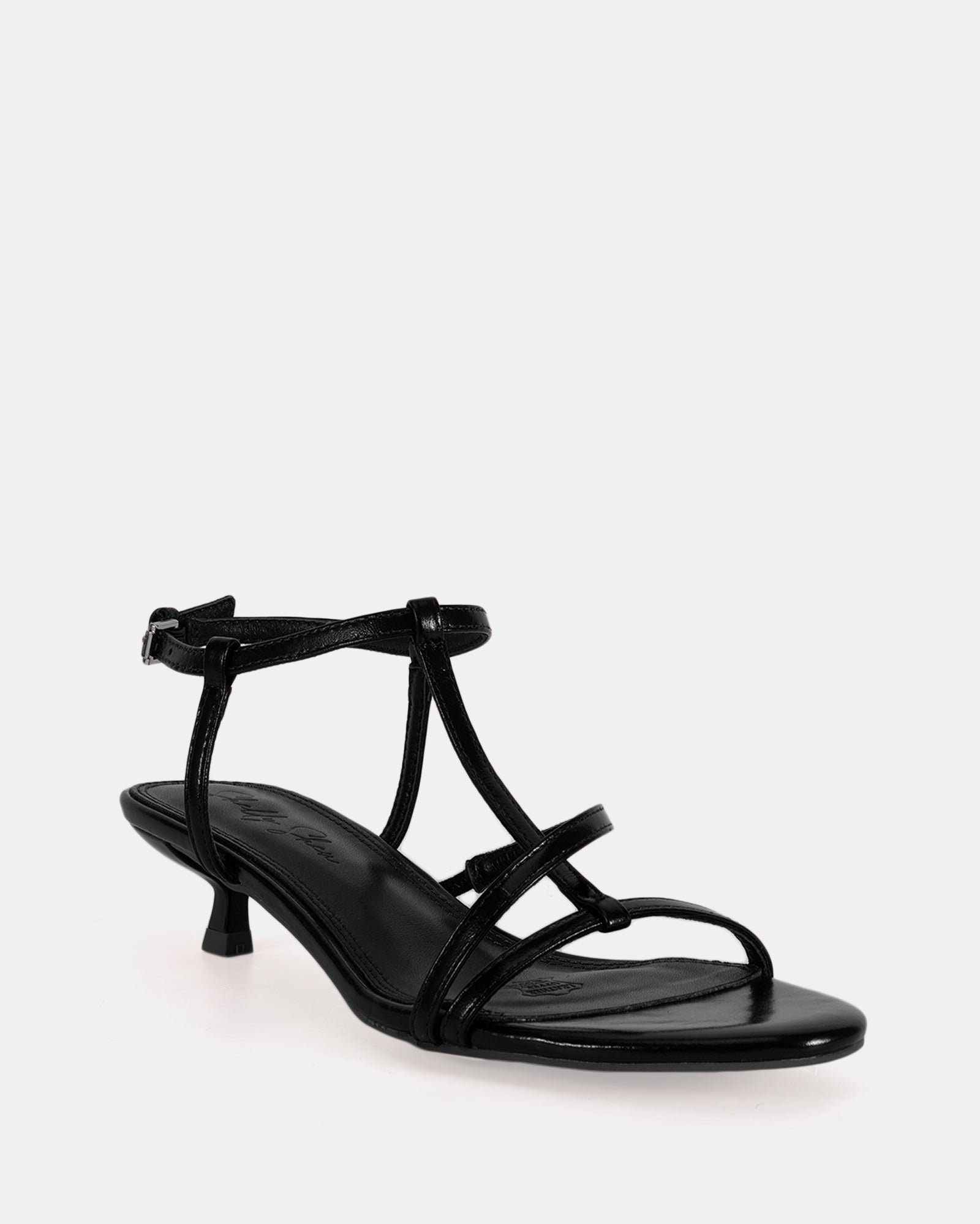 Nancy Black Leather Strappy Heel