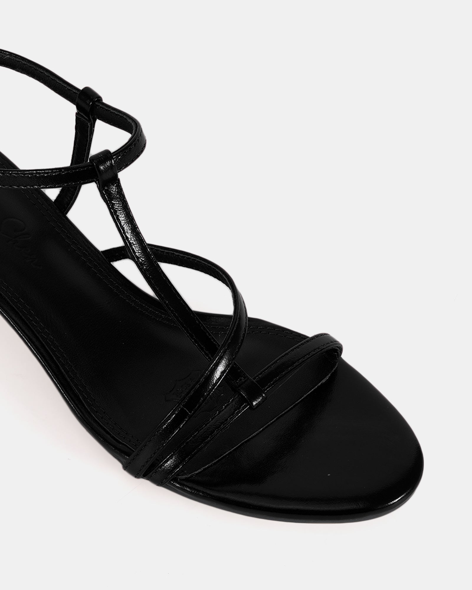 Nancy Black Leather Strappy Heel