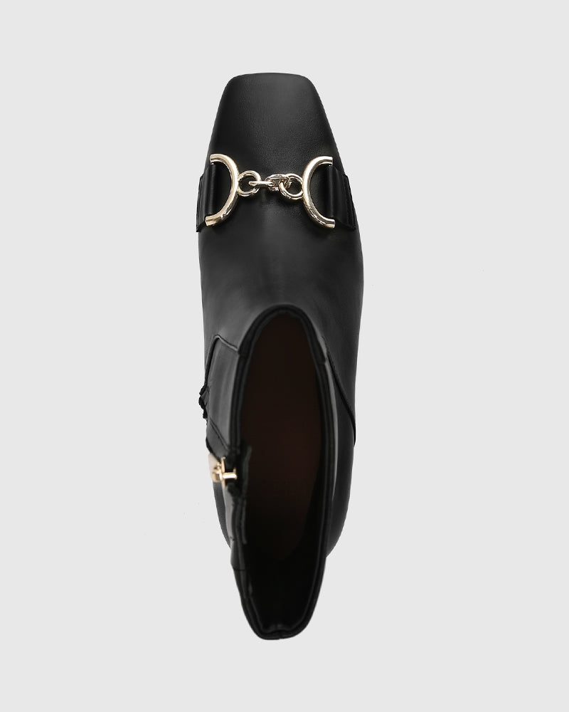Naomi Black Leather Block Heel Ankle Boot