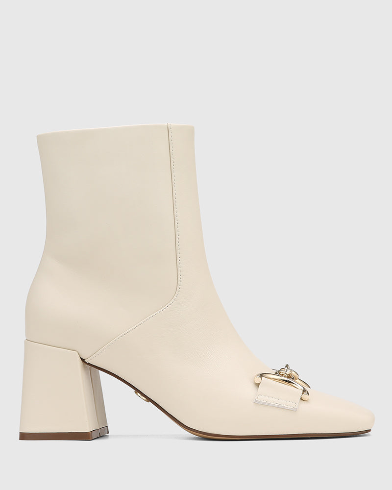 Naomi Vintage Ivory Leather Block Heel Ankle Boot