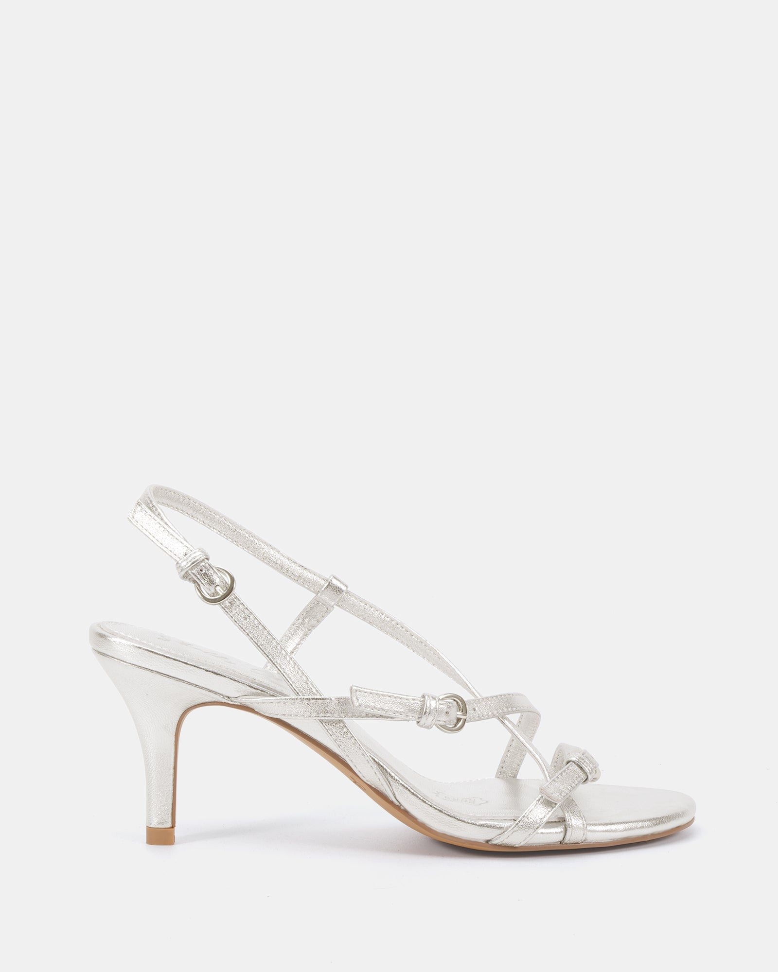 Nave Silver Metallic Leather Strappy Heel