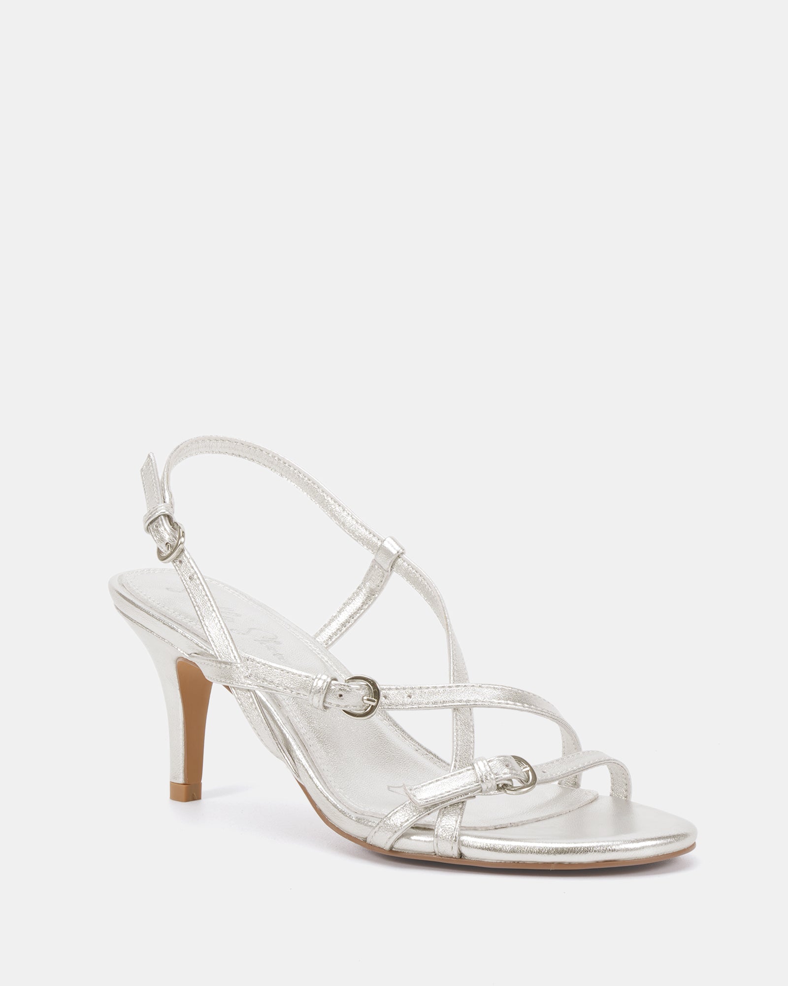 Nave Silver Metallic Leather Strappy Heel