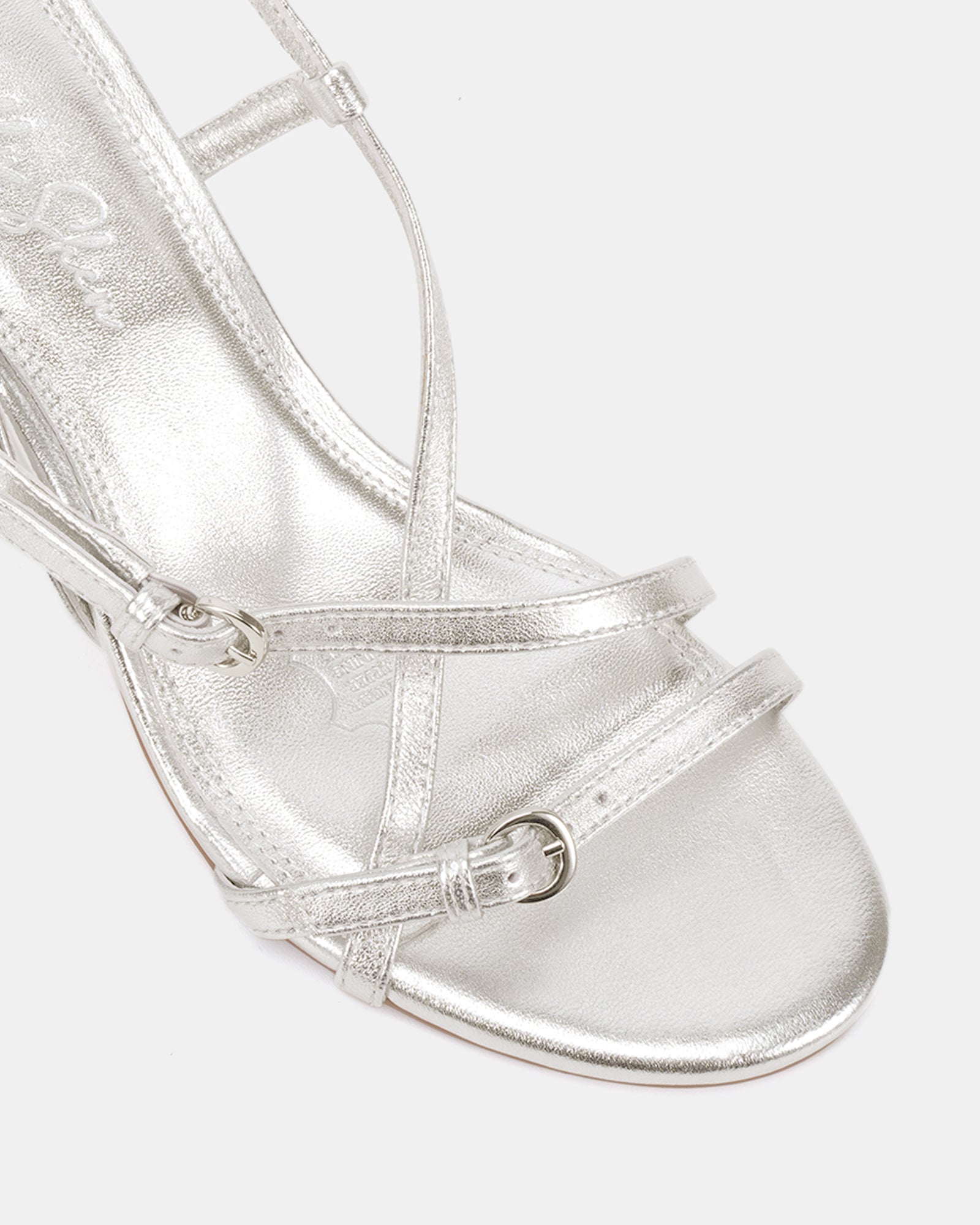 Nave Silver Metallic Leather Strappy Heel