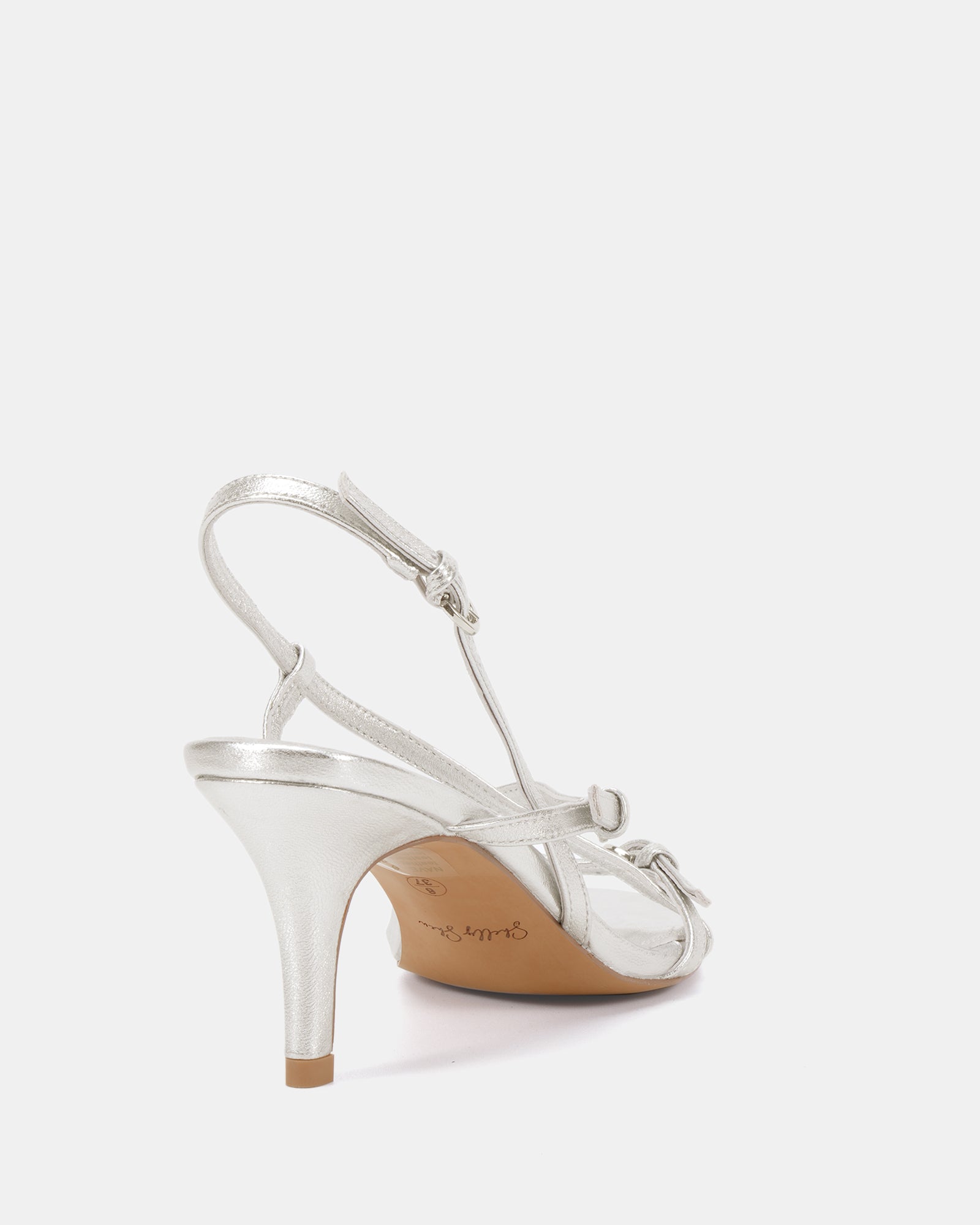 Nave Silver Metallic Leather Strappy Heel