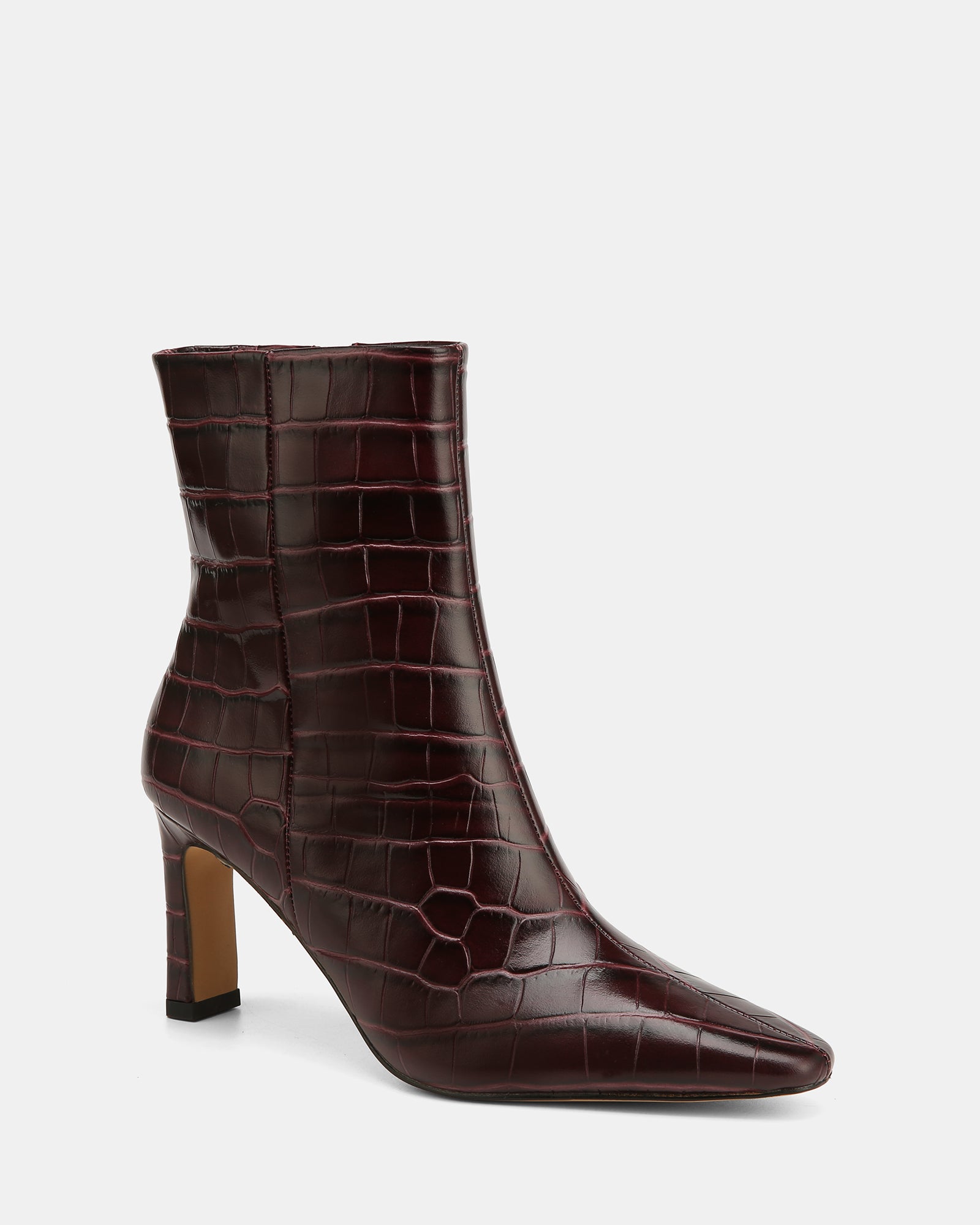 Nina Raisin Croc Embossed Leather Ankle Boot