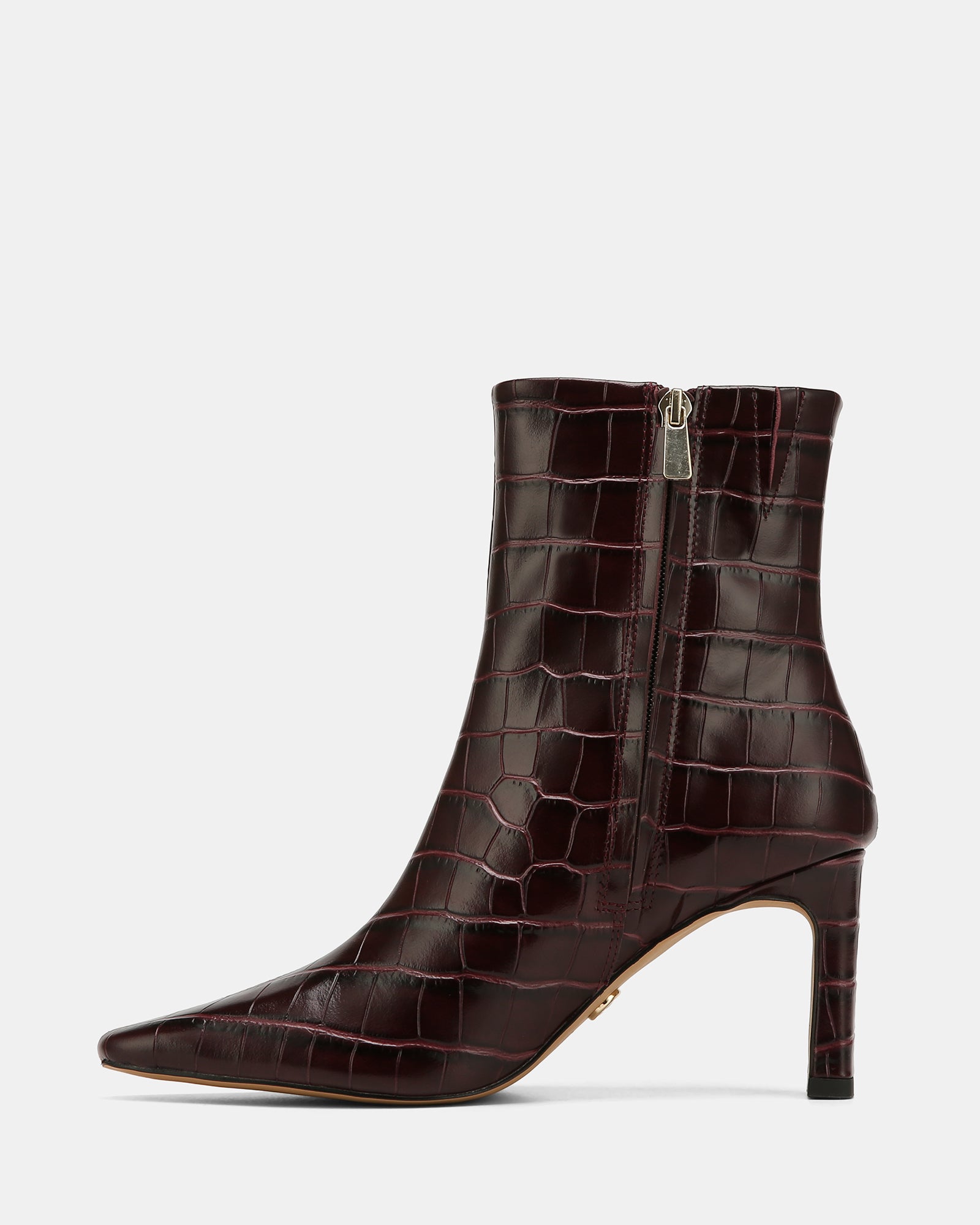 Nina Raisin Croc Embossed Leather Ankle Boot