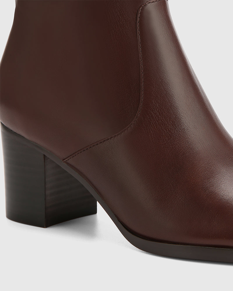 Nola Walnut Leather Ankle Boot