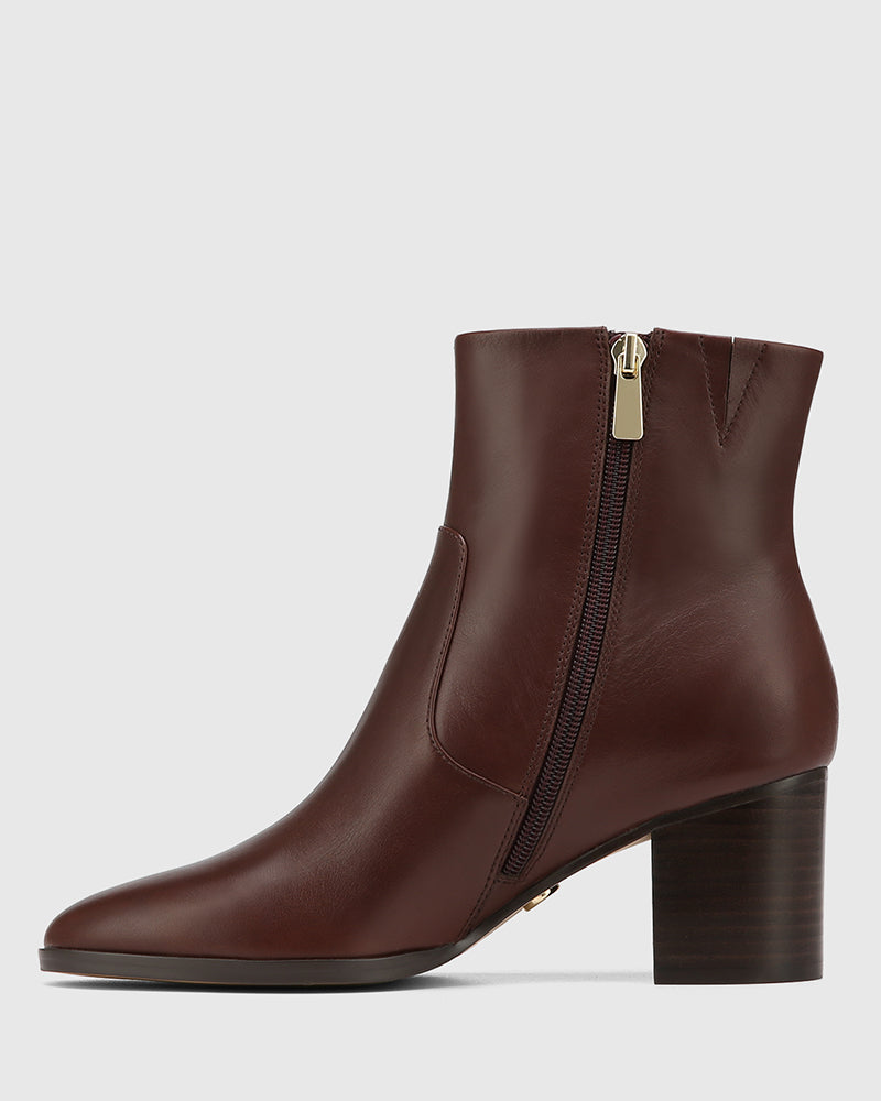 Nola Walnut Leather Ankle Boot