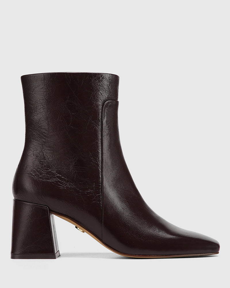Novea Raisin Crinkle Patent Leather Ankle Boot
