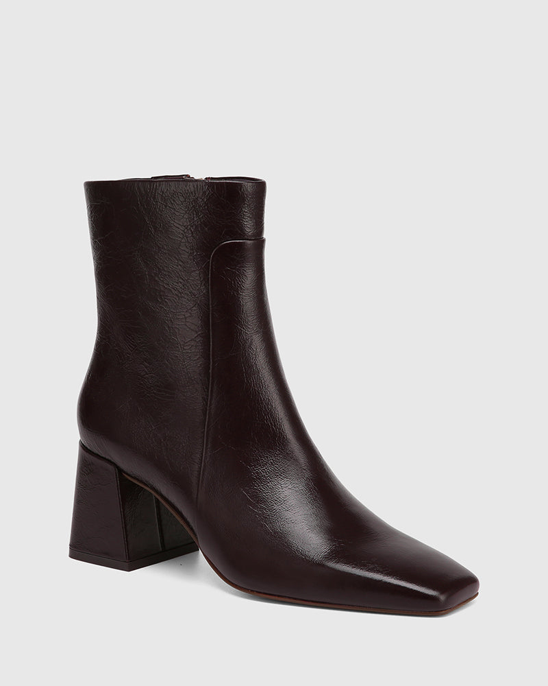 Novea Raisin Crinkle Patent Leather Ankle Boot