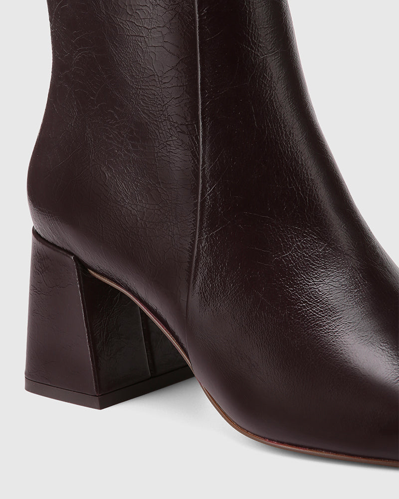 Novea Raisin Crinkle Patent Leather Ankle Boot