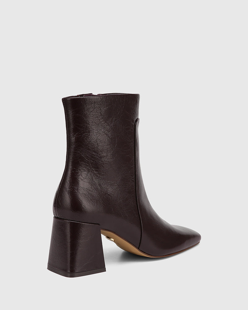 Novea Raisin Crinkle Patent Leather Ankle Boot