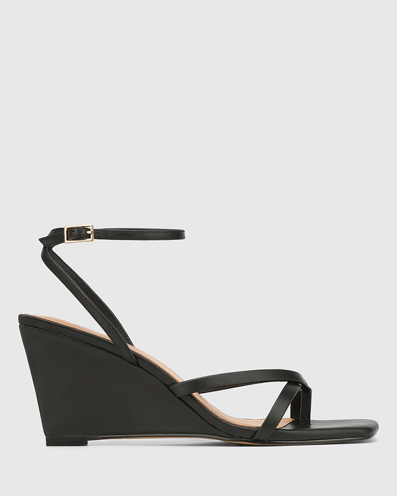 Nyla Black Leather Wedge