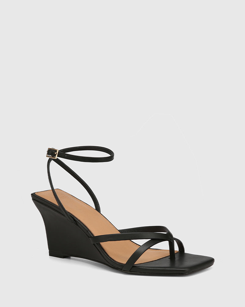 Nyla Black Leather Wedge