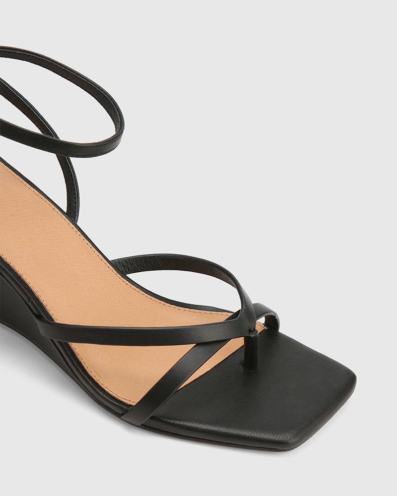 Nyla Black Leather Wedge