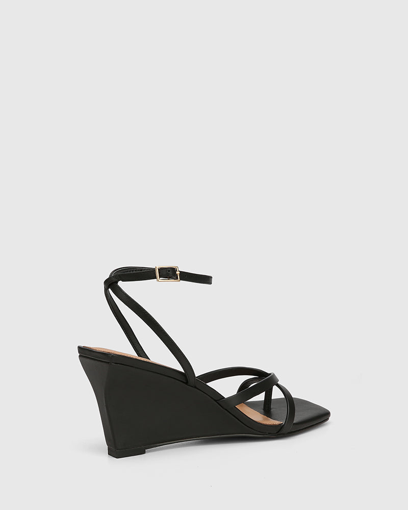 Nyla Black Leather Wedge