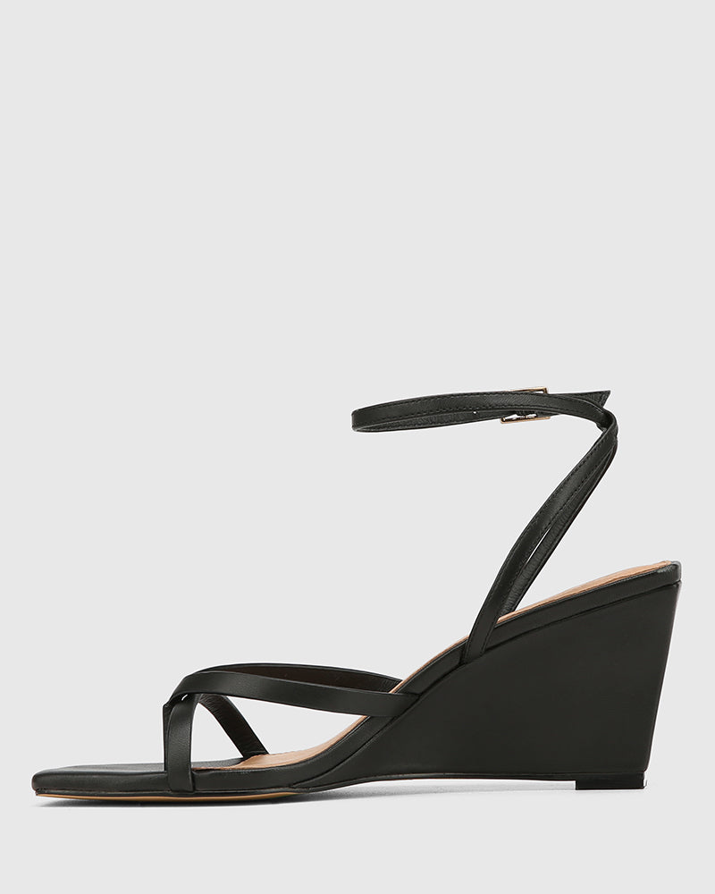 Nyla Black Leather Wedge