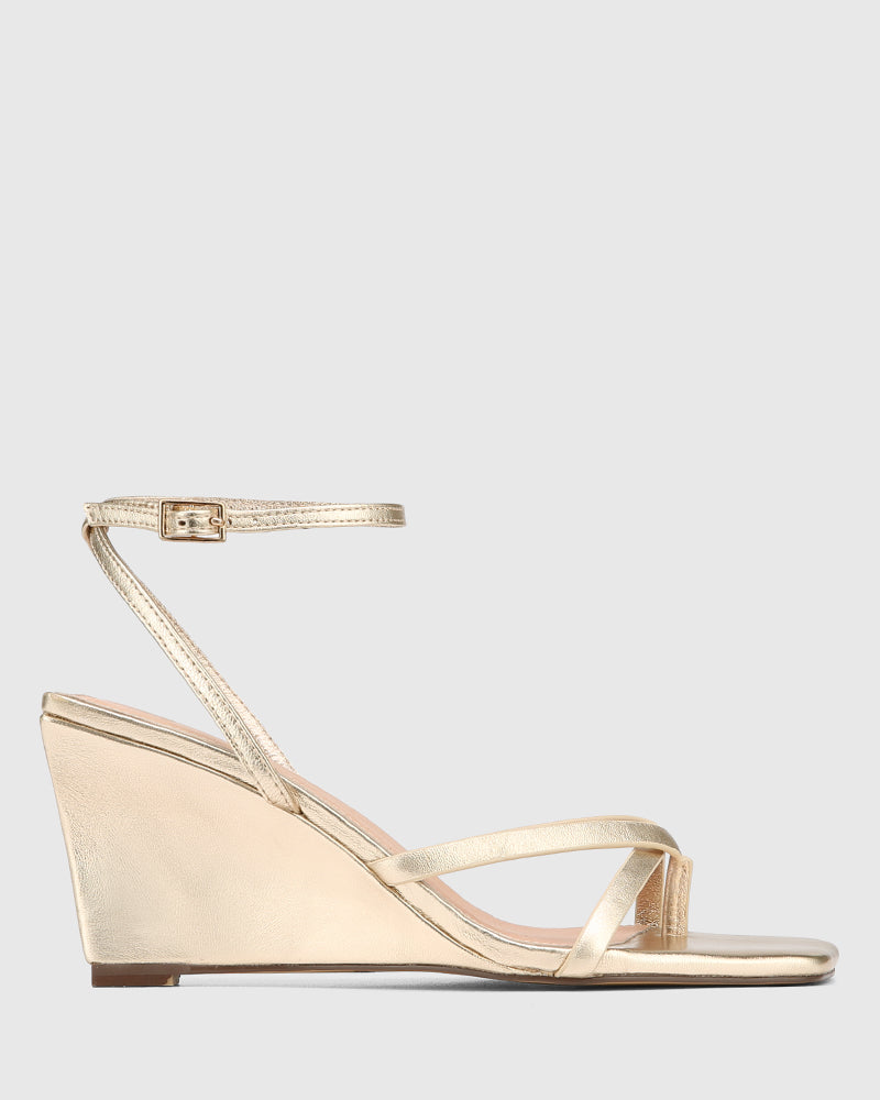 Nyla Champagne Metallic Leather Wedge
