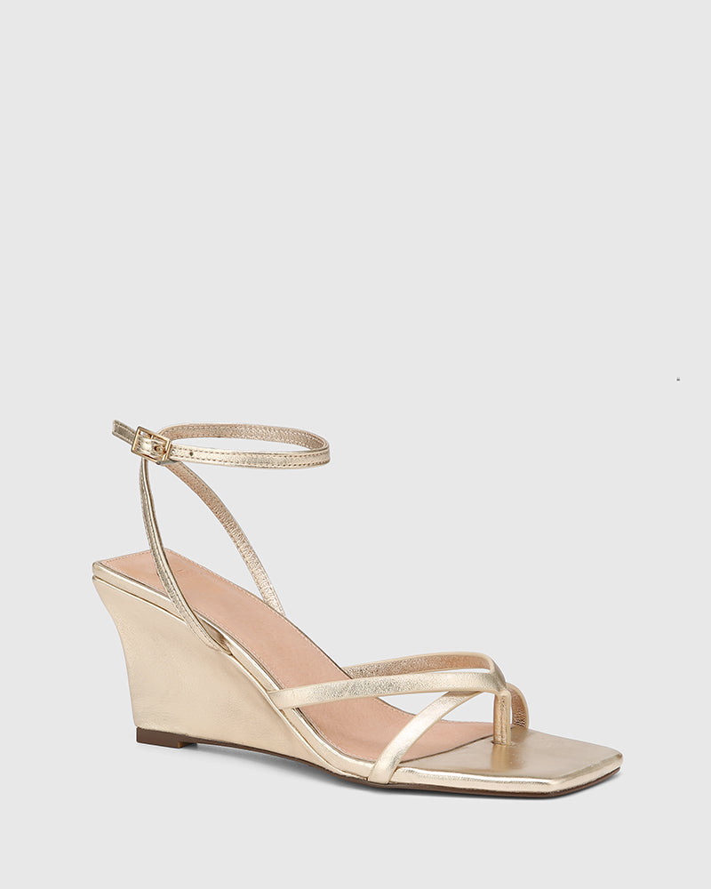 Nyla Champagne Metallic Leather Wedge