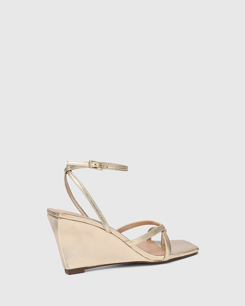 Nyla Champagne Metallic Leather Wedge