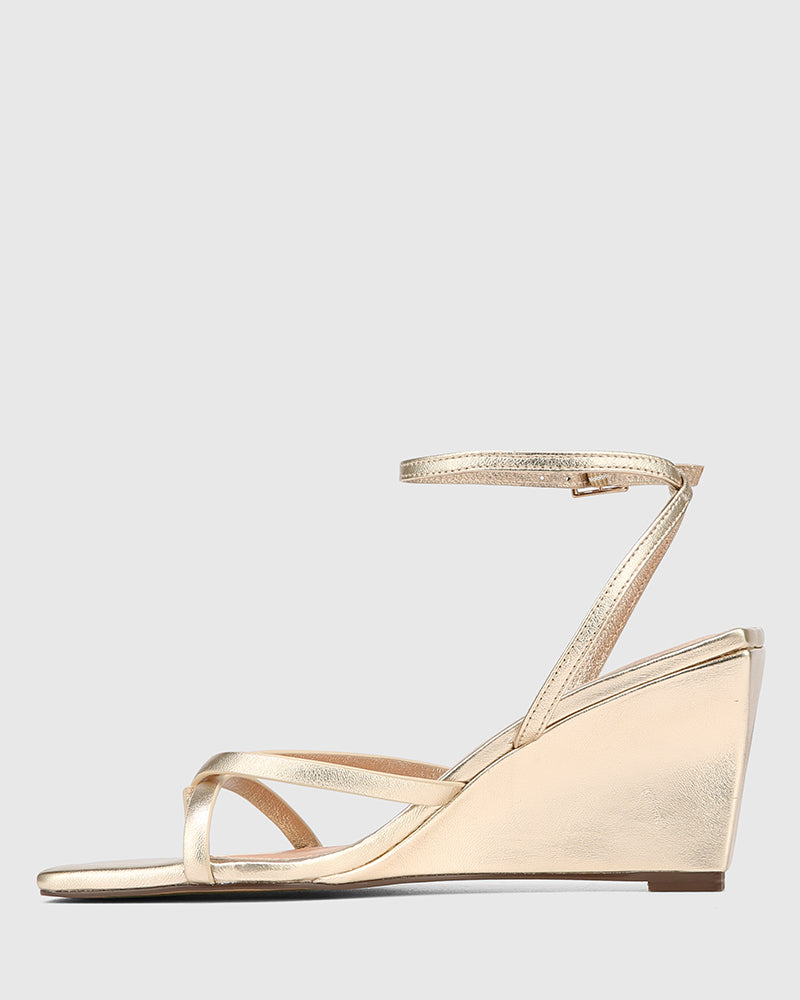 Nyla Champagne Metallic Leather Wedge
