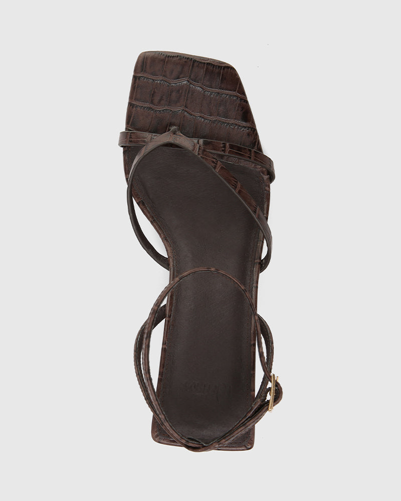 Nyla Espresso Croc Embossed Leather Wedge