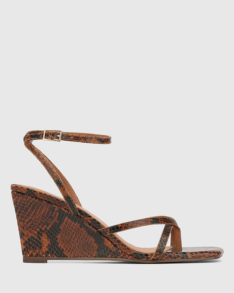 Nyla Tan Python Embossed Leather Wedge