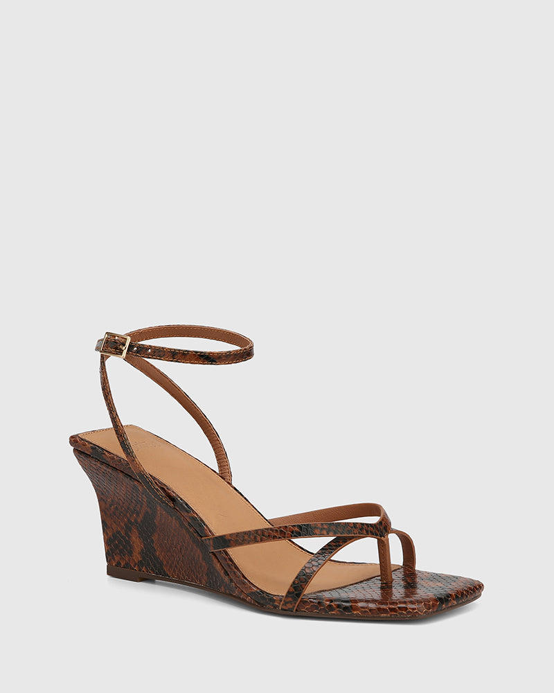 Nyla Tan Python Embossed Leather Wedge