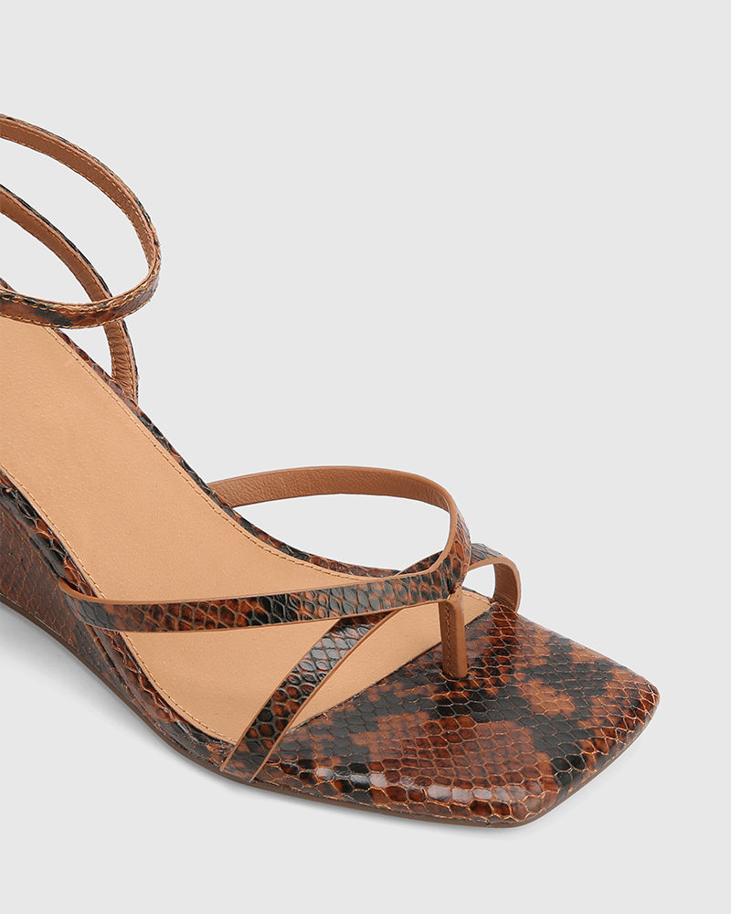 Nyla Tan Python Embossed Leather Wedge